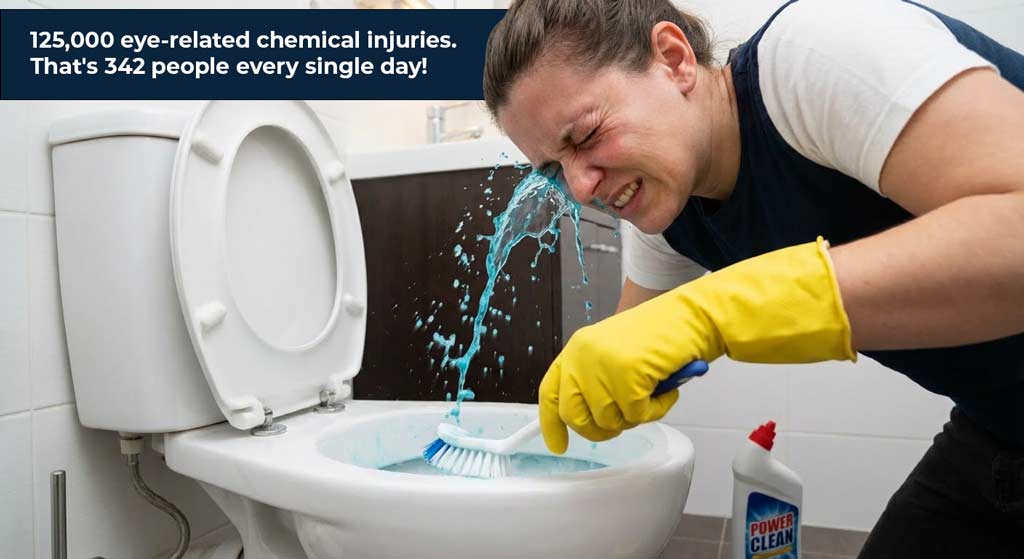 125,000 eye-related chemical injuries annually⁸. That's 342 people every single day
