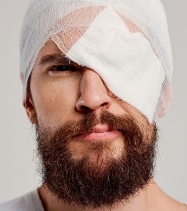 man with an eye injury