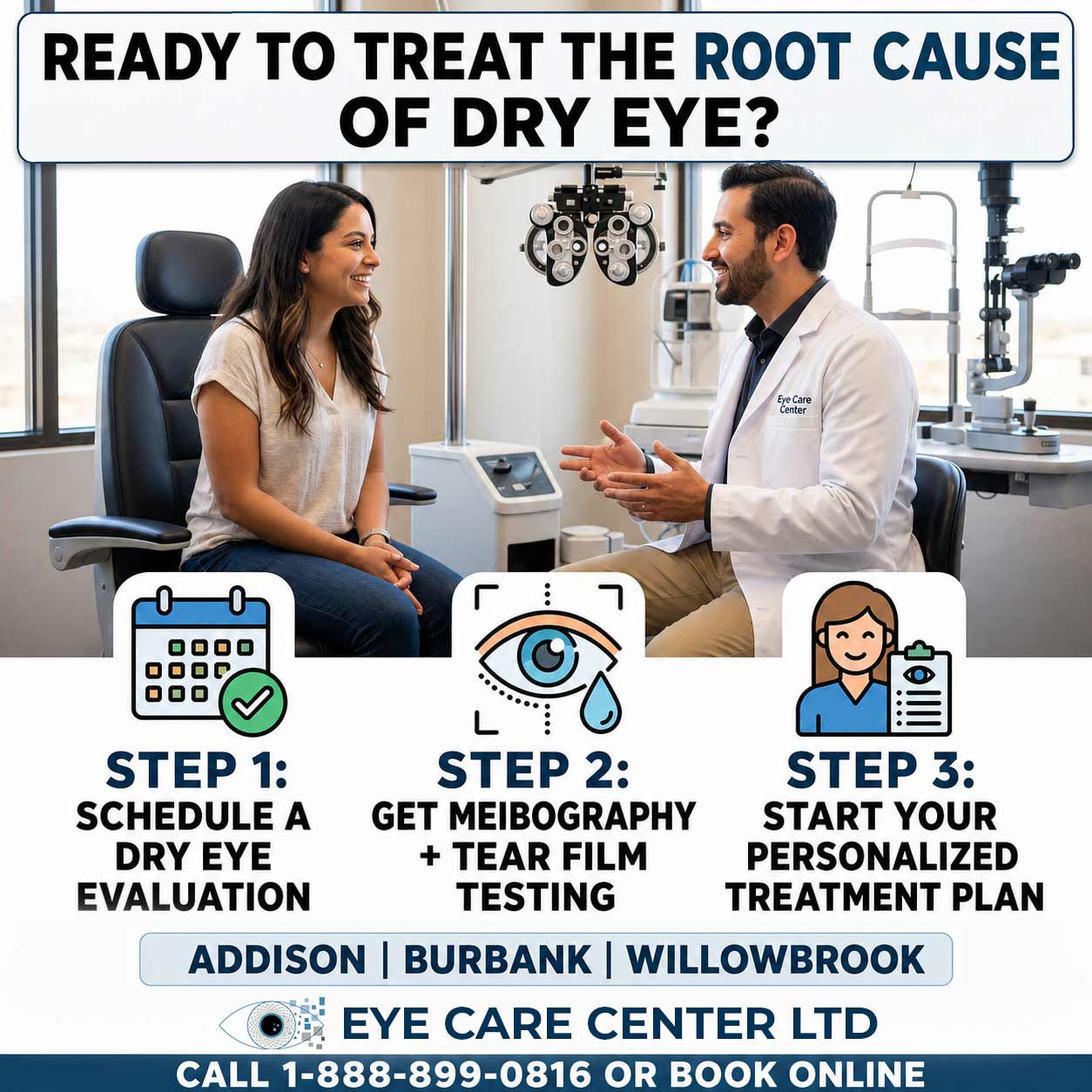 Dry eye consultation near me - RF and IPL treatment at Eye Care Center Illinois Schedule a dry eye evaluation at Eye Care Center LTD - RF and IPL treatment consultation