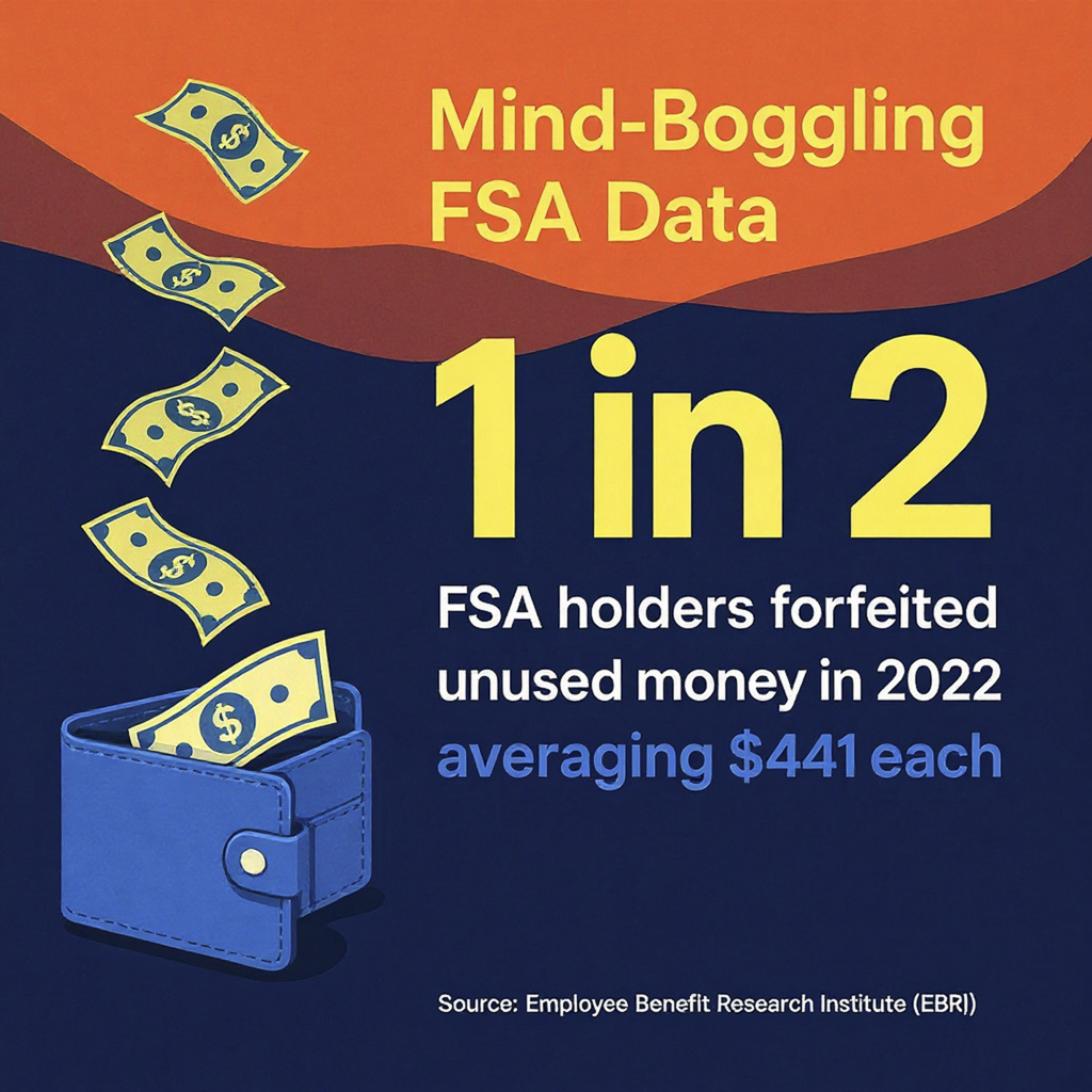 Half of FSA holders lose unused funds About 1 in 2 FSA account holders forfeited unused money in 2022, averaging 441 dollars each, according to EBRI