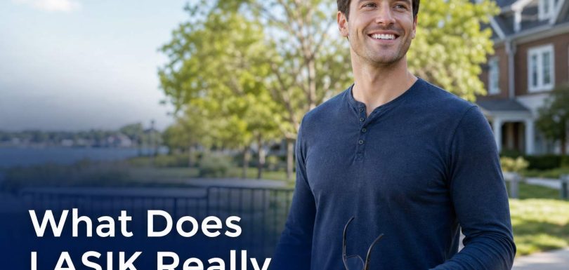 Adult without glasses after LASIK representing LASIK cost guide for Illinois patients