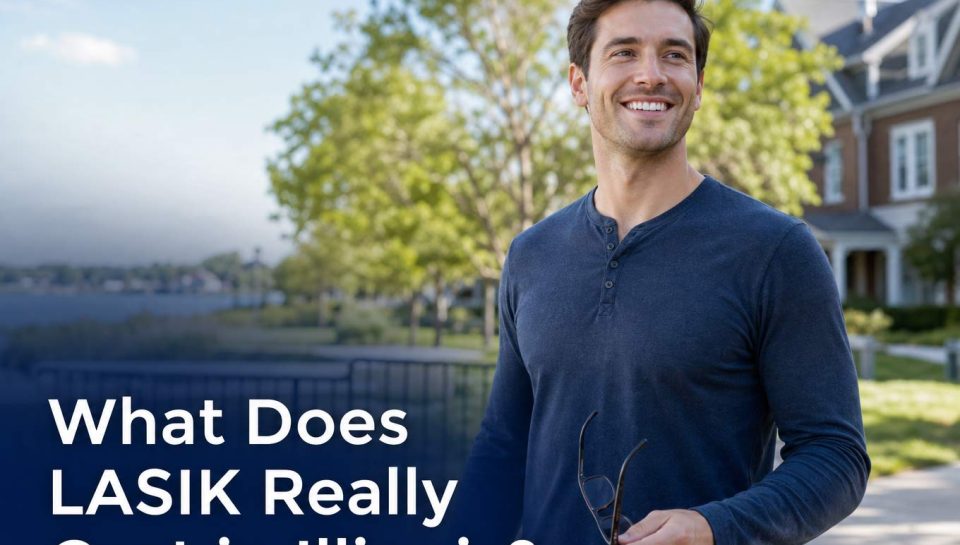 Adult without glasses after LASIK representing LASIK cost guide for Illinois patients