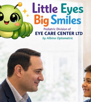 Optometrist and child during a myopia management consultation at The Eye Care Center LTD