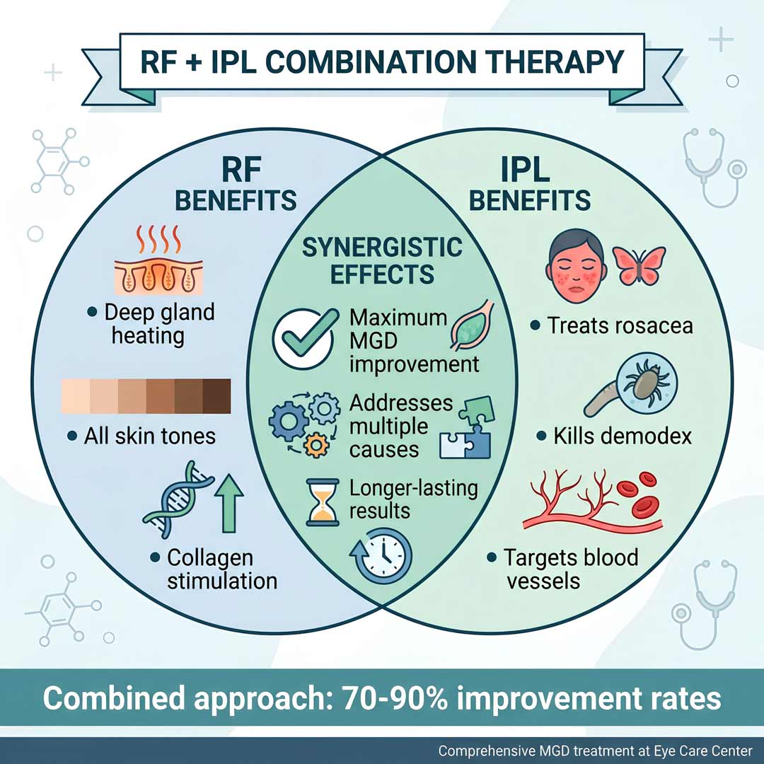 Combining RF and IPL for dry eye - maximum meibomian gland dysfunction treatment RF and IPL combination therapy for dry eye - synergistic treatment approach