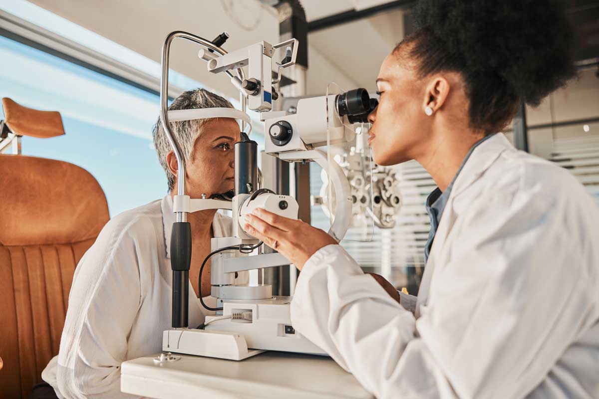 Advanced comprehensive eye exam technology at The Eye Care Center — OCT imaging, slit lamp, phoropter, and retinal photography