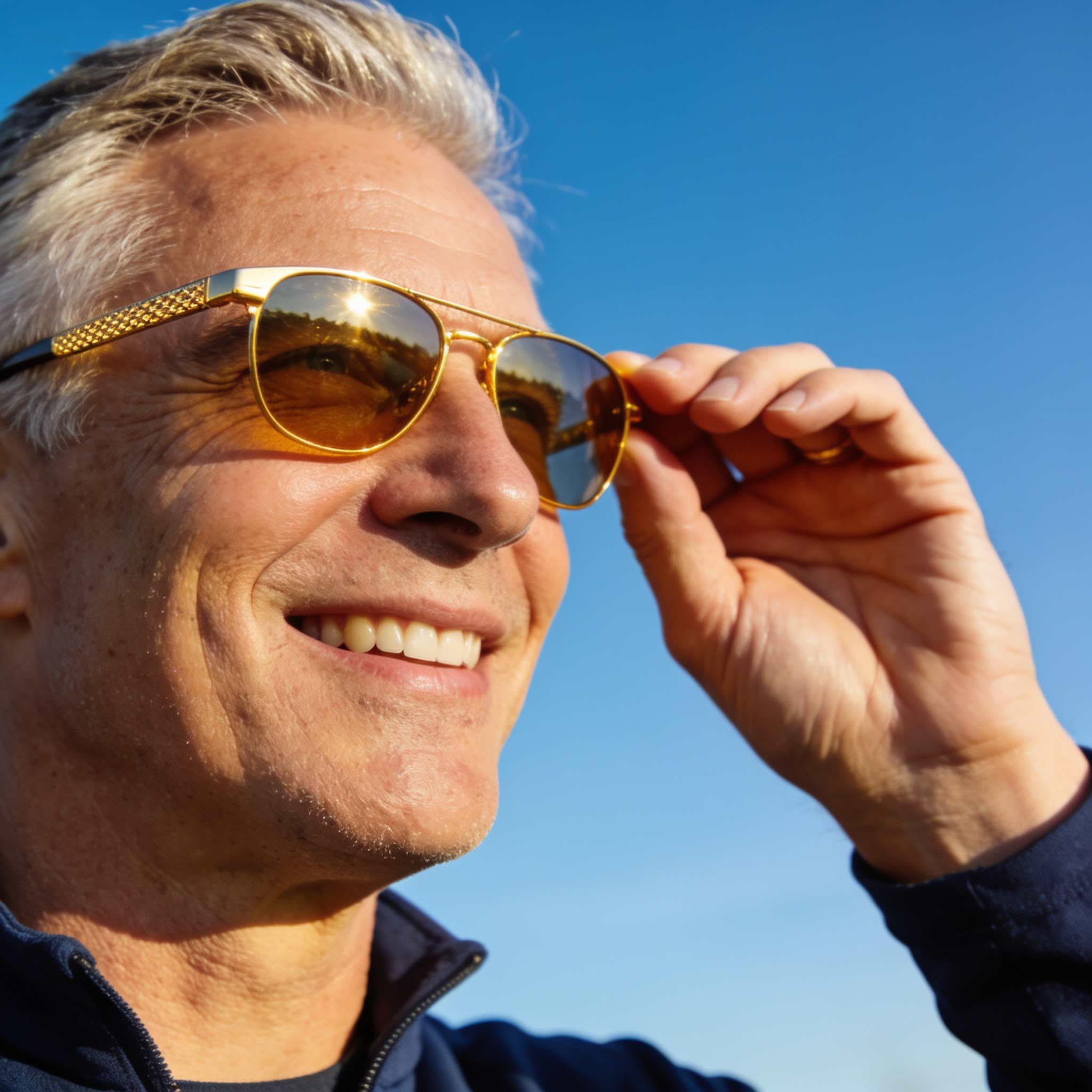 UV Protection and Cataract Prevention | The Eye Care Center Adult wearing UV-protective sunglasses to help slow cataract development