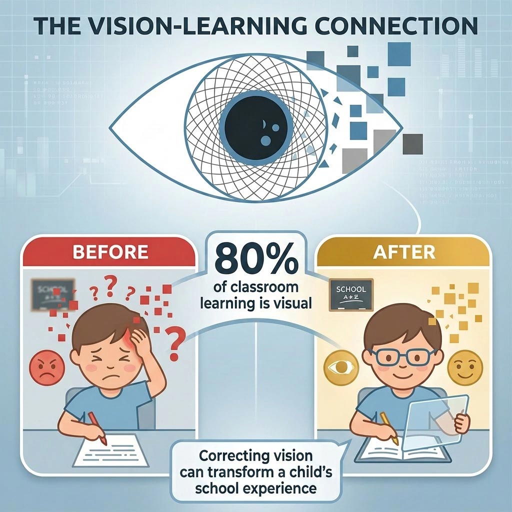 Vision and learning connection - how vision problems affect children in school How correcting vision problems transforms children's learning and school performance